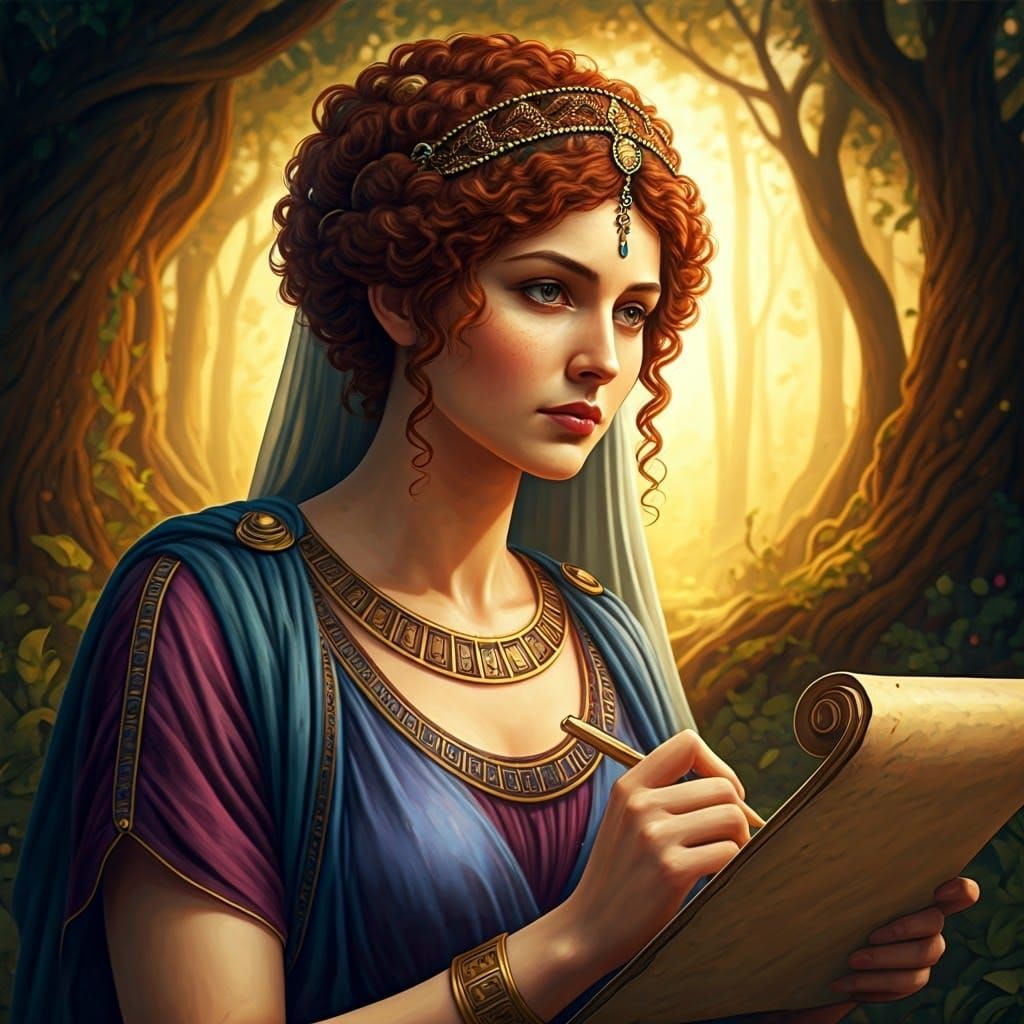 Etruscan Goddess Vegoia Meditates in Sacred Grove