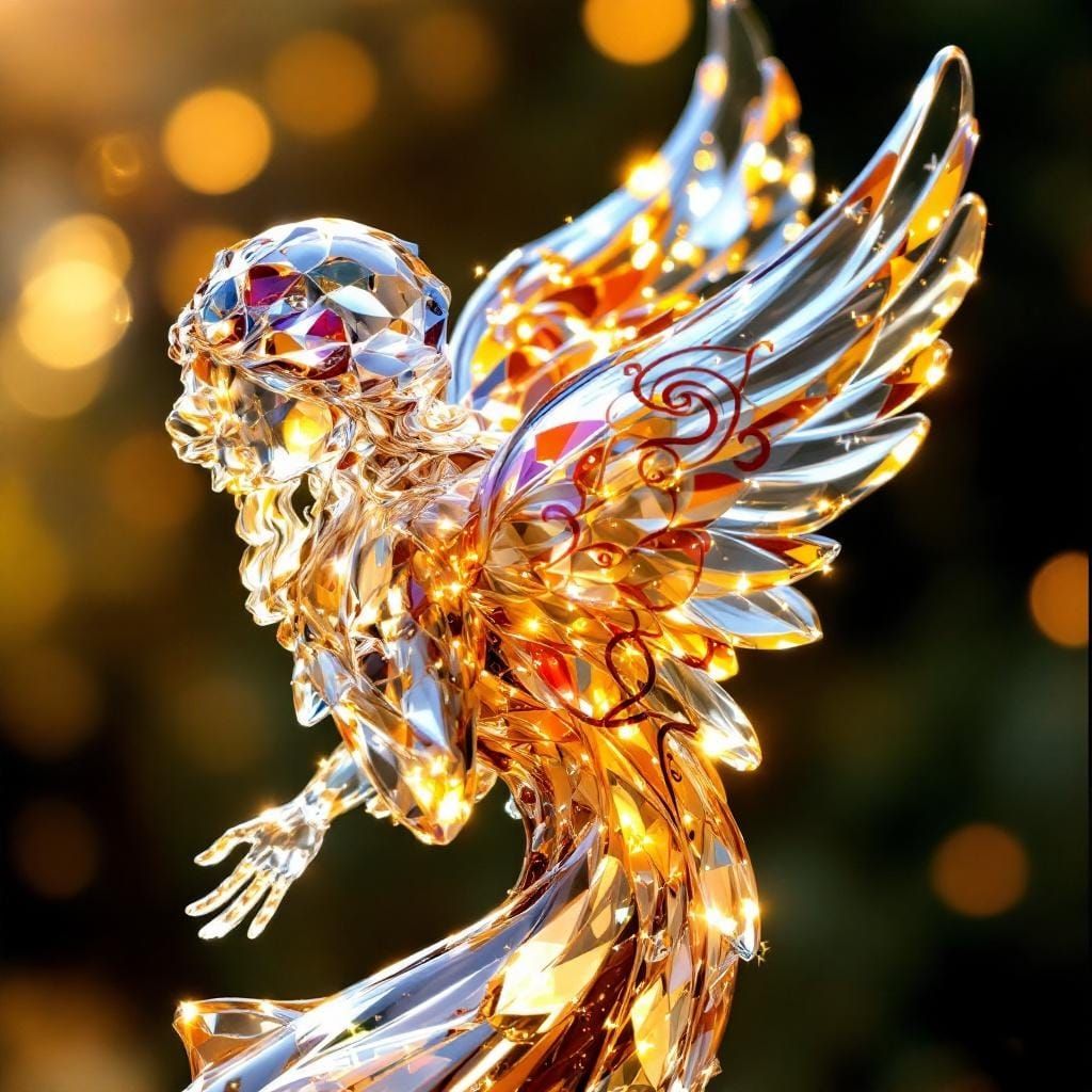 Glass Guardian Angel with Translucent Wings in Art Nouveau S...