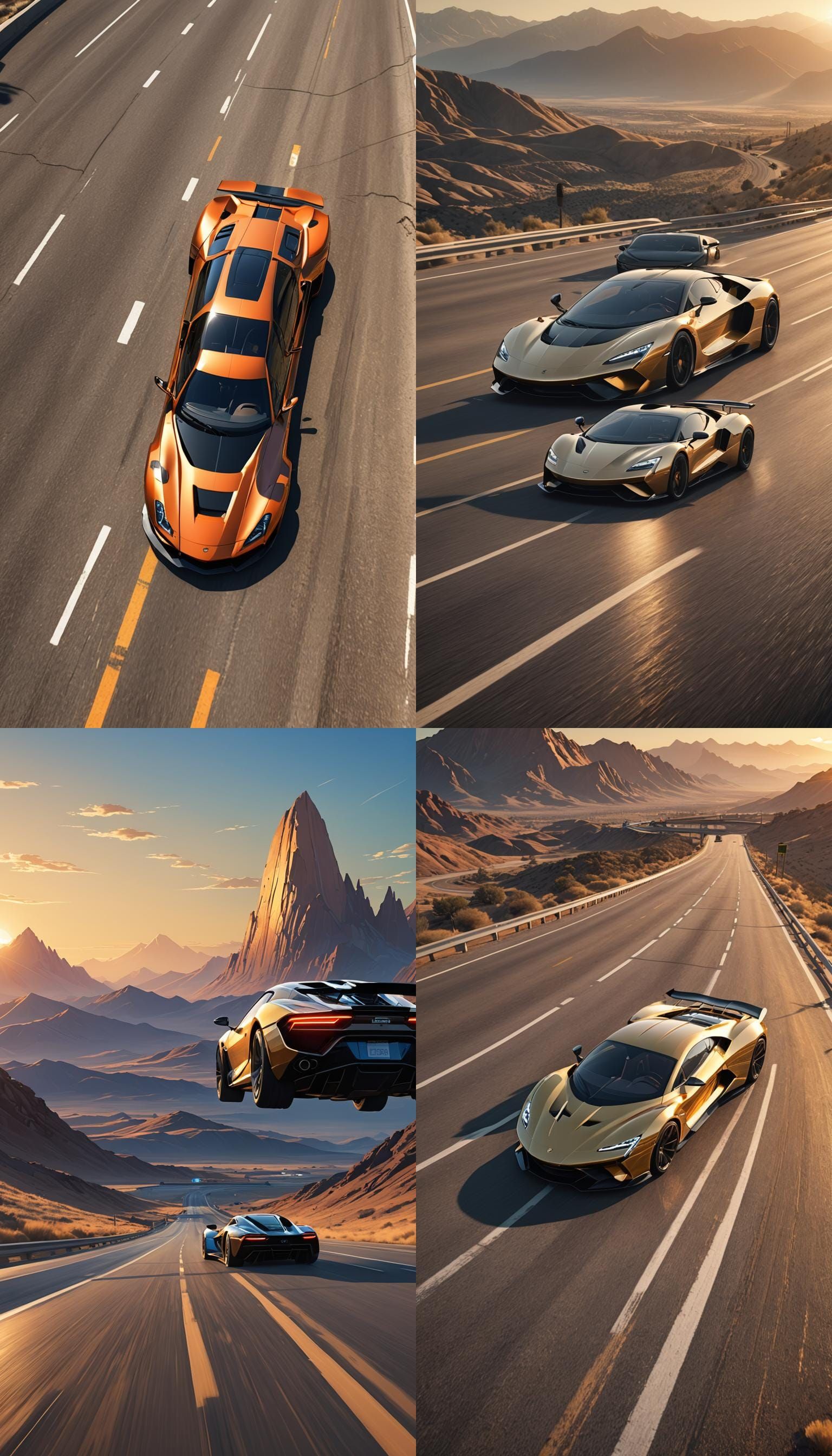 Futuristic Supercar Speeding Down Highway at Sunset