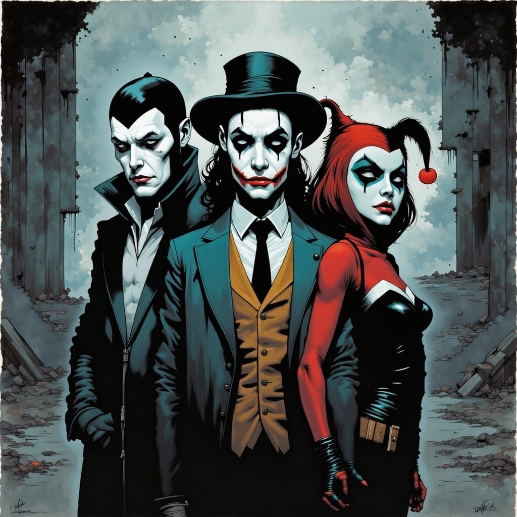 Gotham Villains in Gritty, Textured Illustration