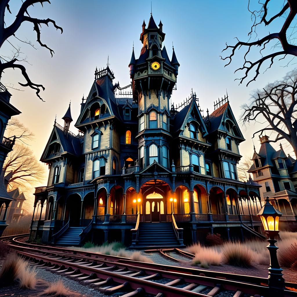 Abandoned trolley cars and creepy carnival lights illuminate...