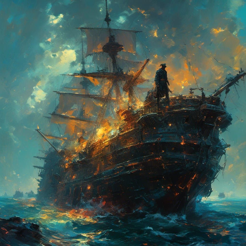 Astral Pirate Sails Dream Ship in Sci-Fi Style