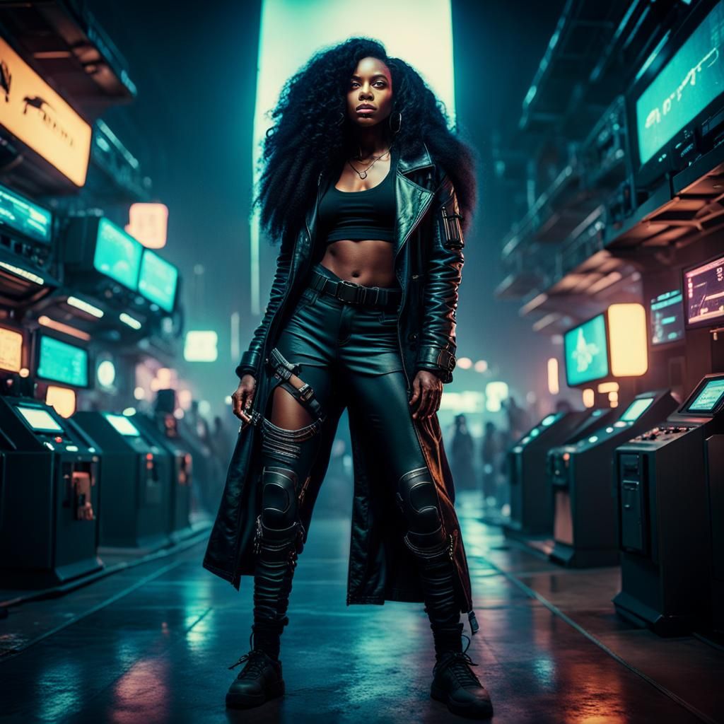 Cyberpunk African American Woman in Cinematic Style