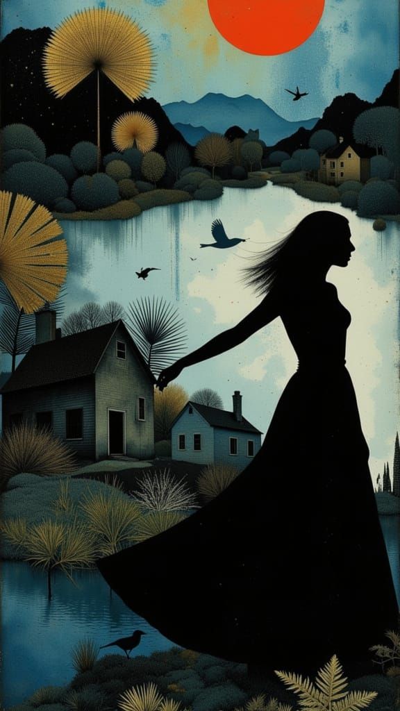 Dreamlike Goddess in Shimmering Copper and Cool Blue