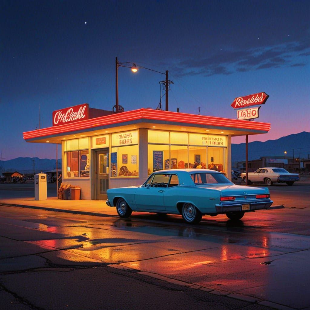 Route 66 Roadhouse in Synthwave Neon Style