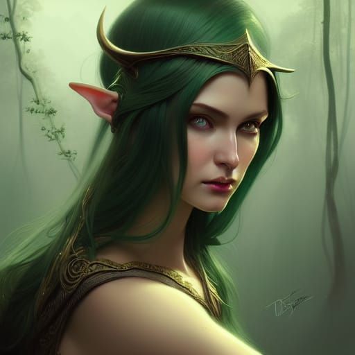 Elven Woman Portrait in Hyperdetailed Digital Art