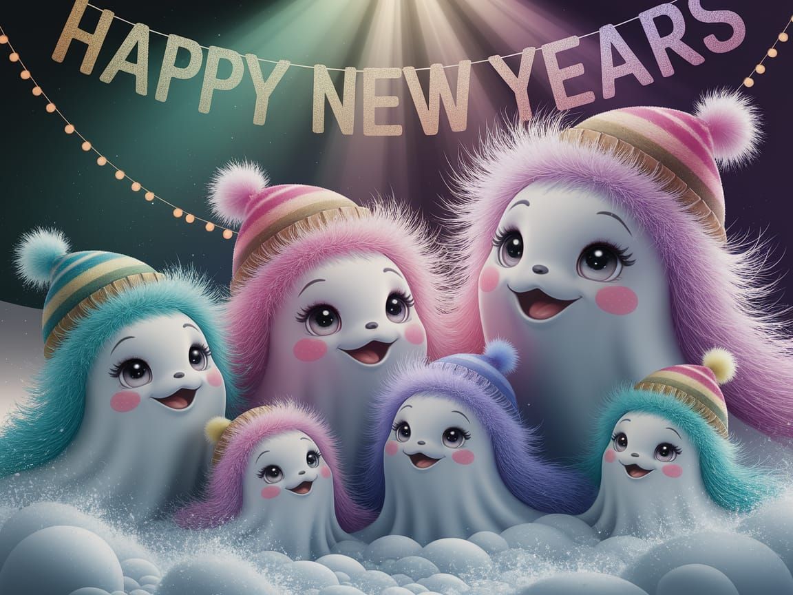 Cute Ghosts Celebrating with Festive Details