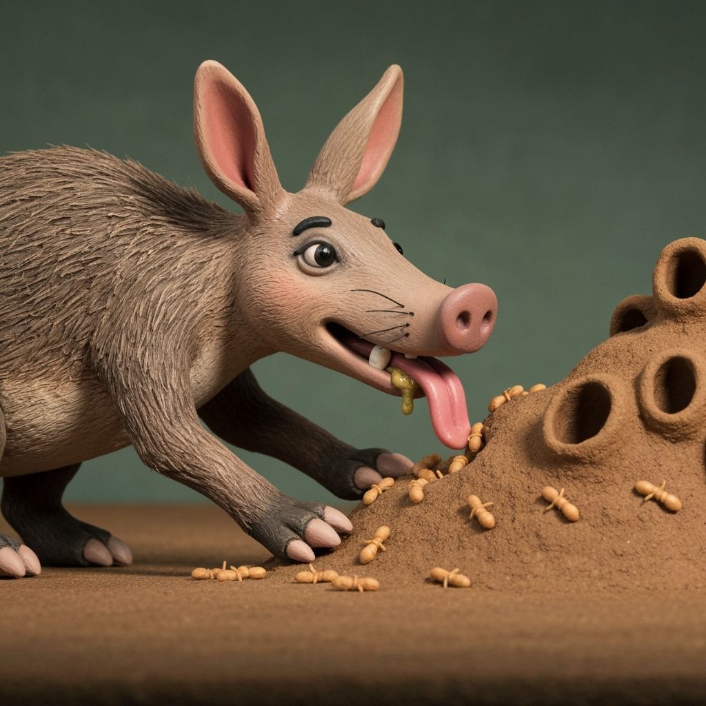 Aardvark Digging for Termites in Claymation Style