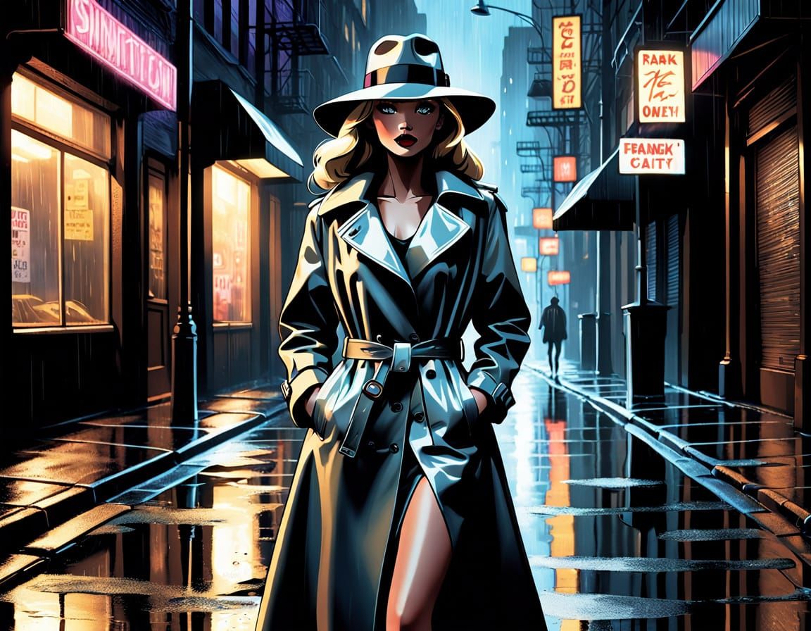 Barbie Doll in Rainy Alley: Noir Comic Art