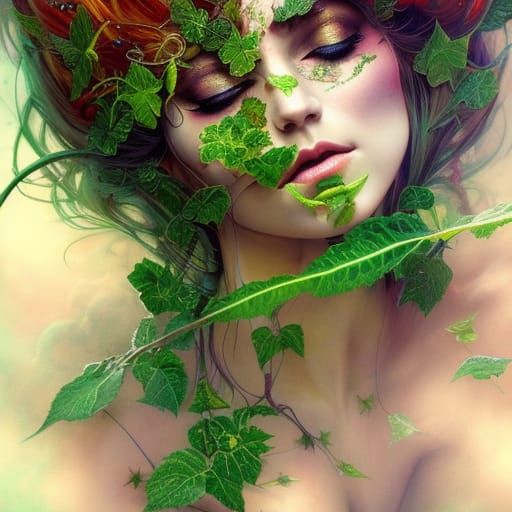 Poison Ivy Goddess Portrait in Fantasycore Style