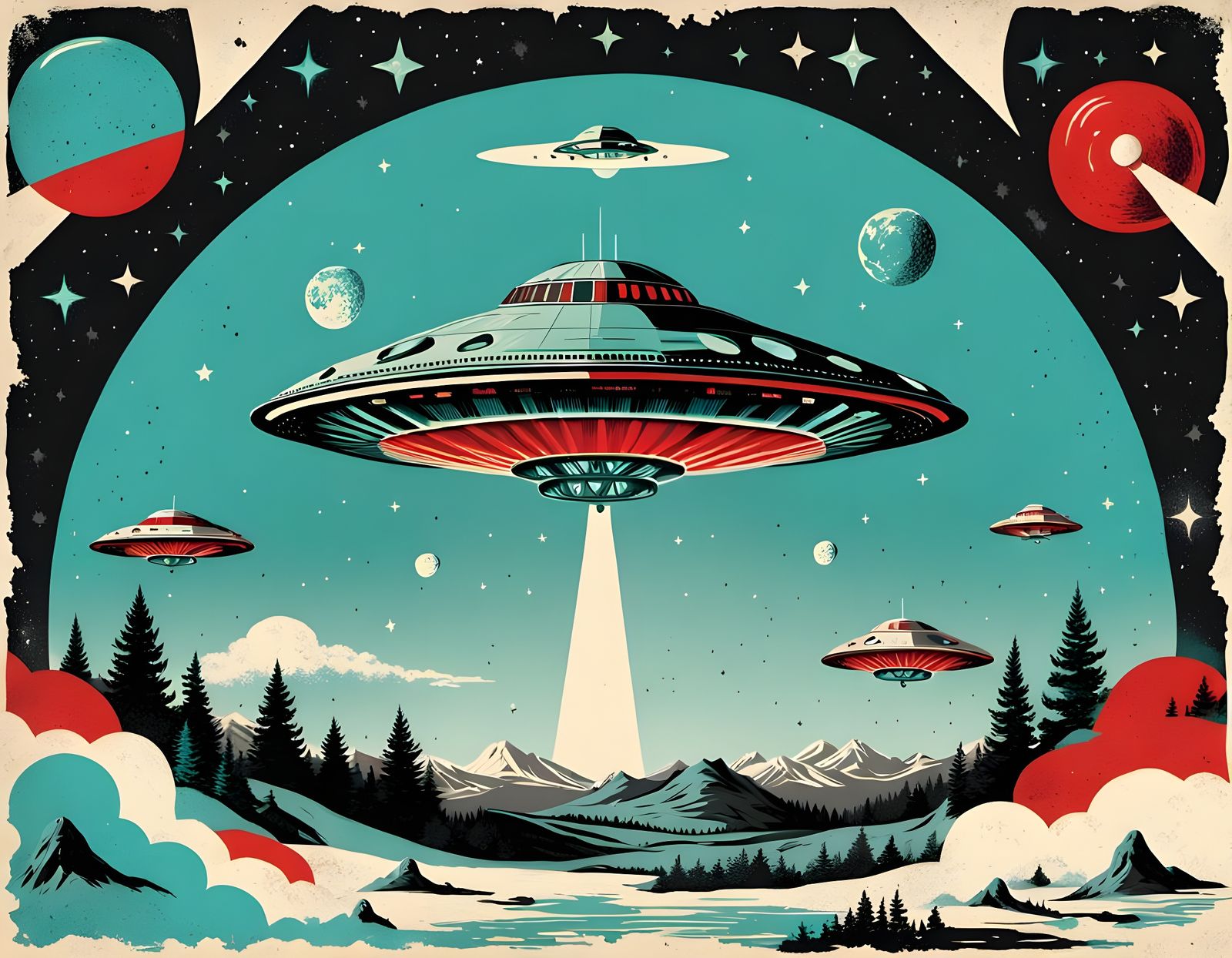 Vintage UFO Poster Collage in Vector Style