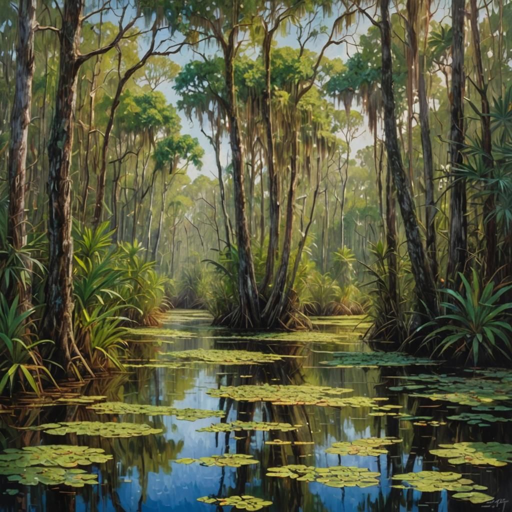 Everglades Impressionist Oil Painting by James Gurney