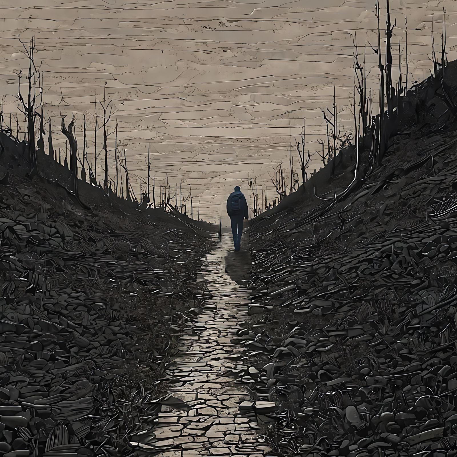 Emotional Journey: Solitary Man on Winding Path