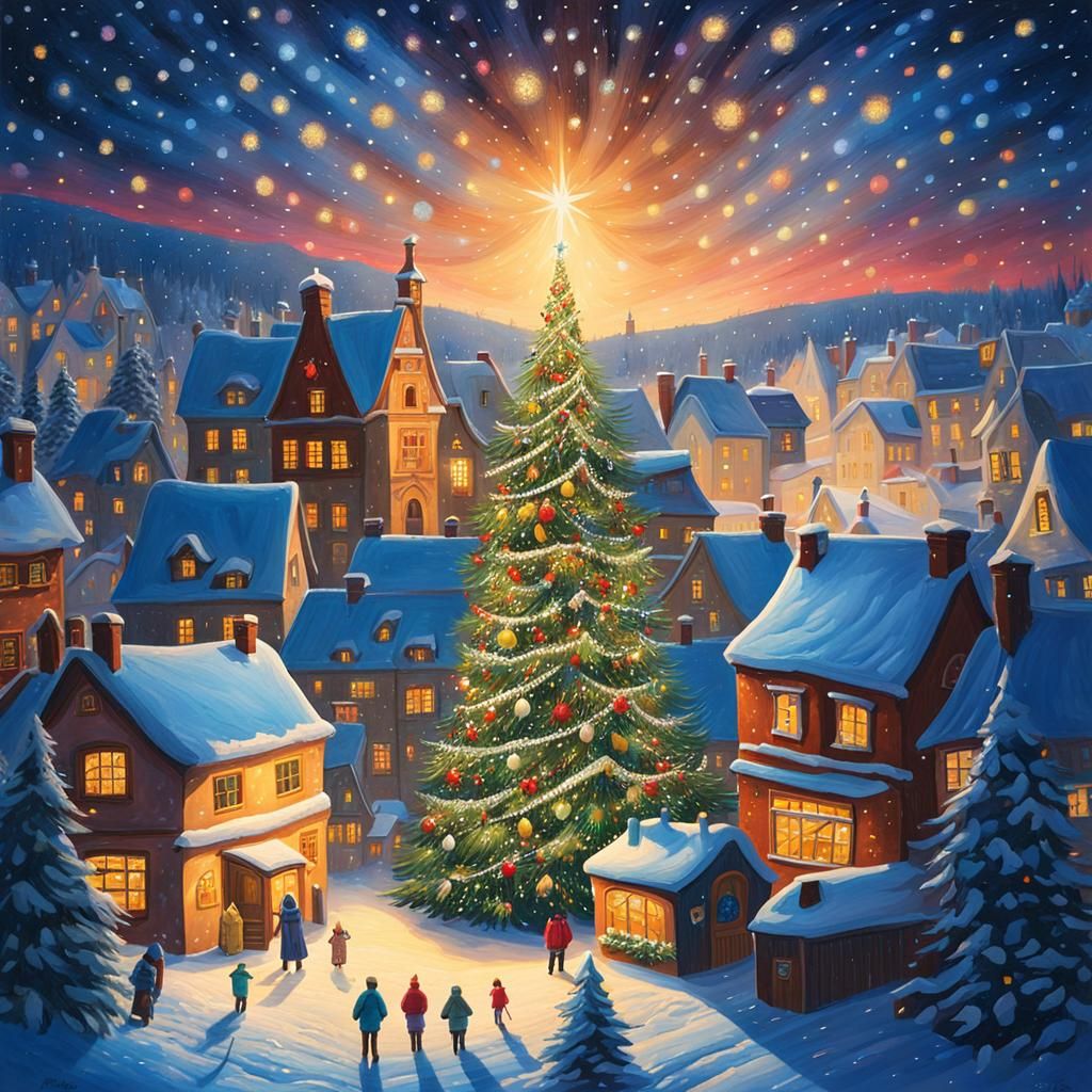 Vibrant Whimsical Winter Wonderland in Gouache Style