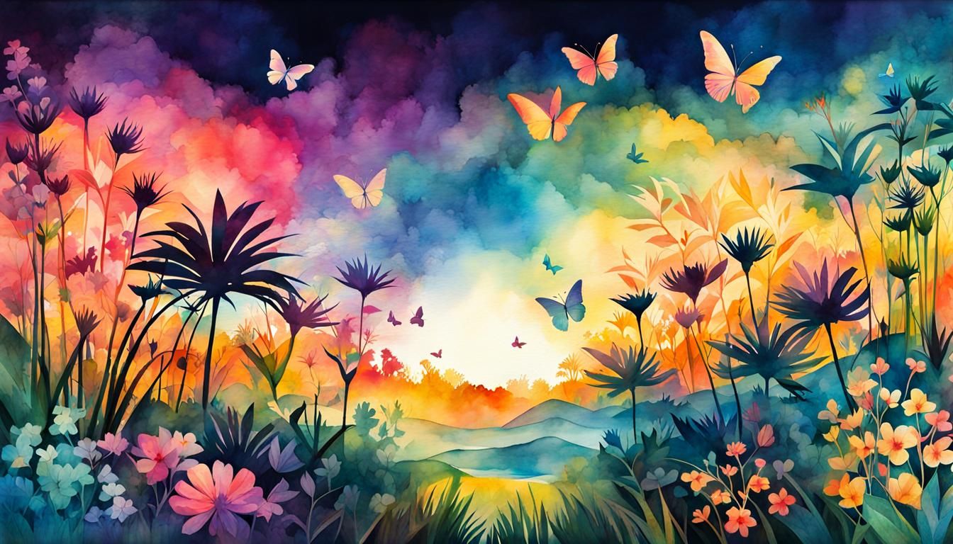 Tropical Island Oasis in Watercolor Illustration Style