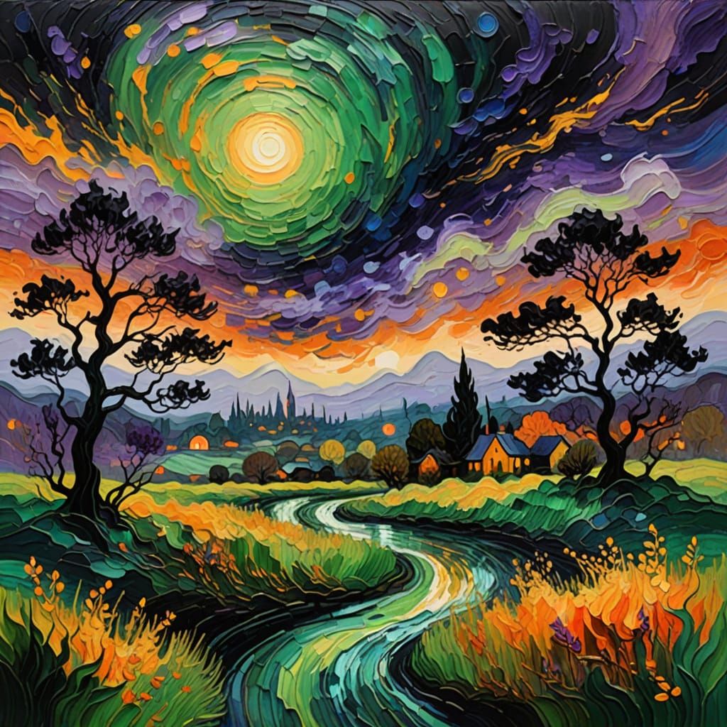 Impasto Landscape in Van Gogh and Monet Style