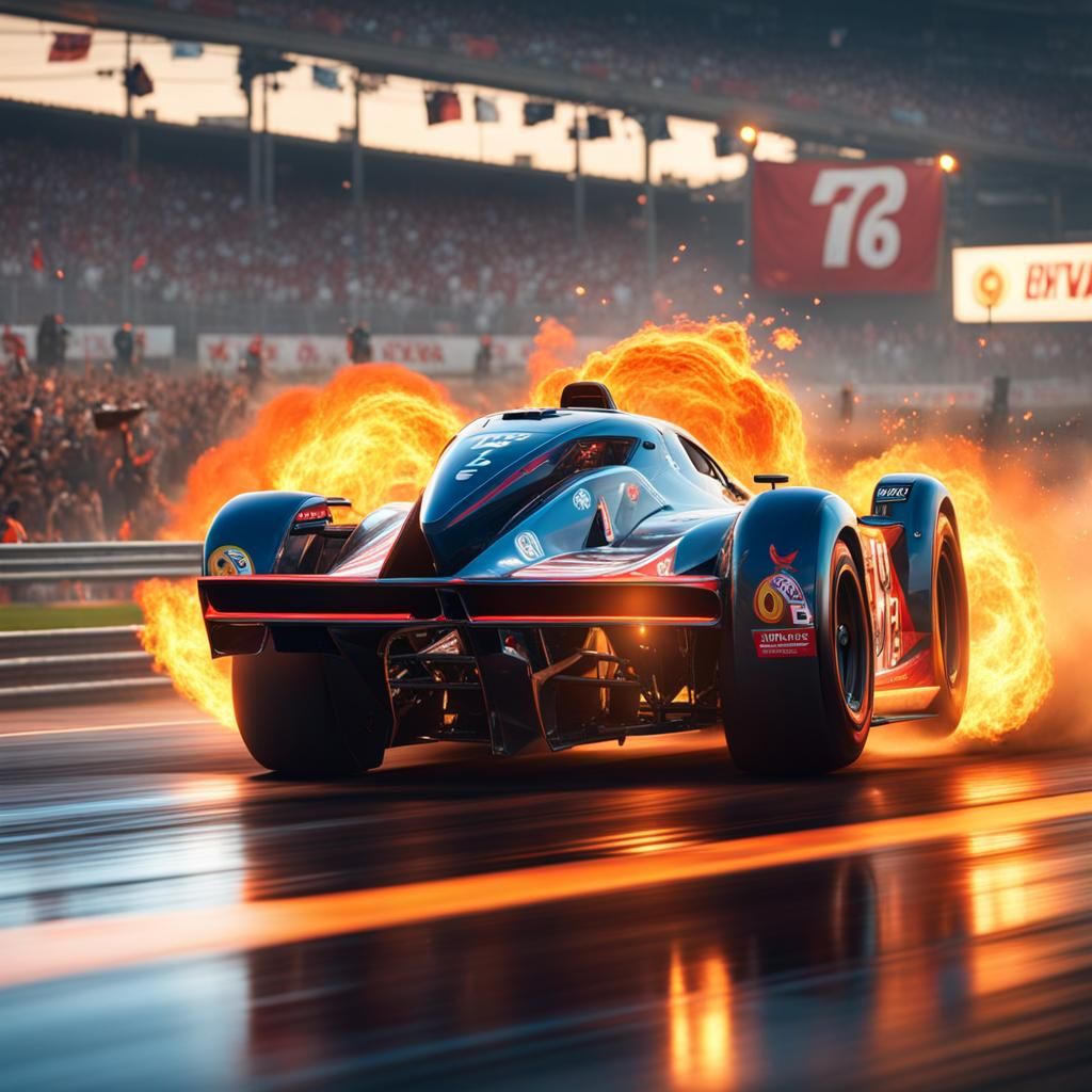 Hyperdetailed Racing Car on Fire, Trending Artstation