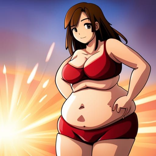 Anime-Style Image of Plus-Size Woman Holding Swollen Belly