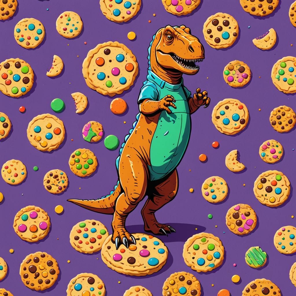 Cute T-Rex and Cookies in Pop Art Style