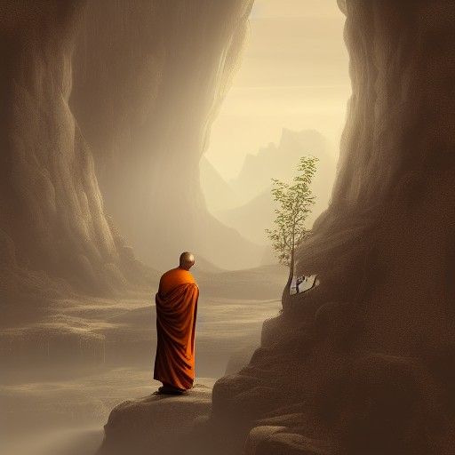 Detailed Matte Painting of a Contemplative Monk