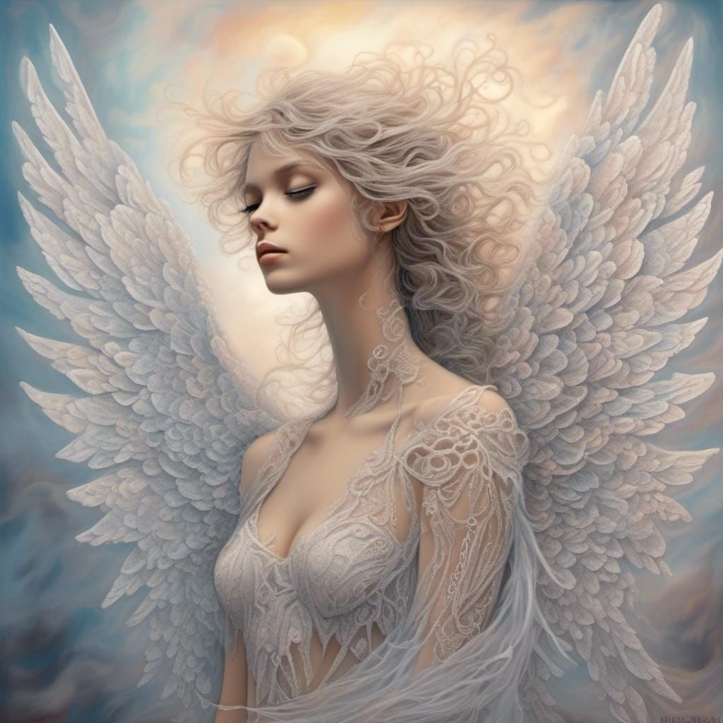 Ethereal Angel with Wispy Zentangle Wings