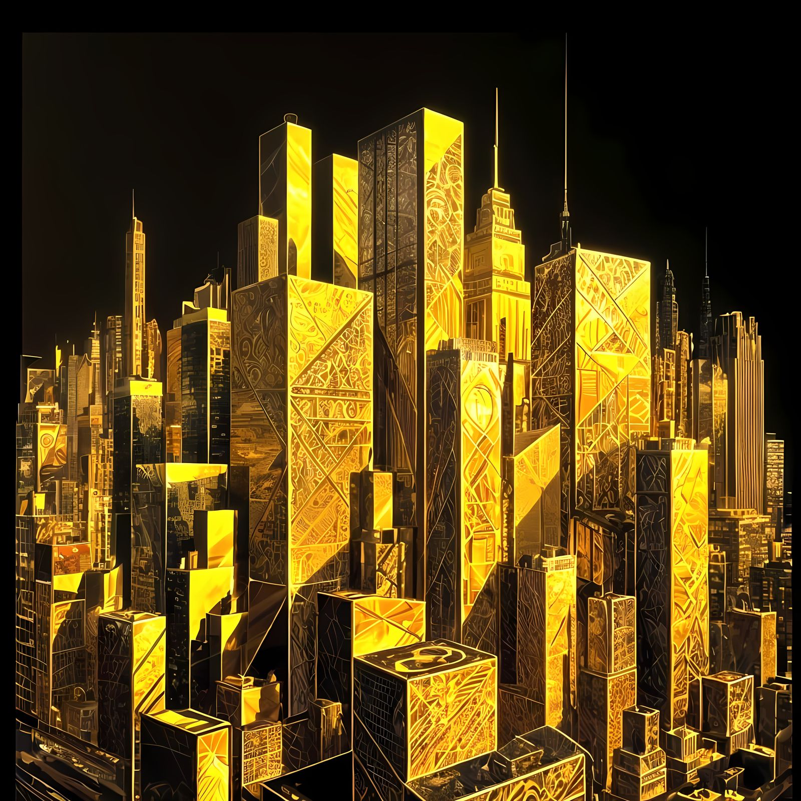 Gold Foil New York Skyline Masterpiece in Minimalist Style