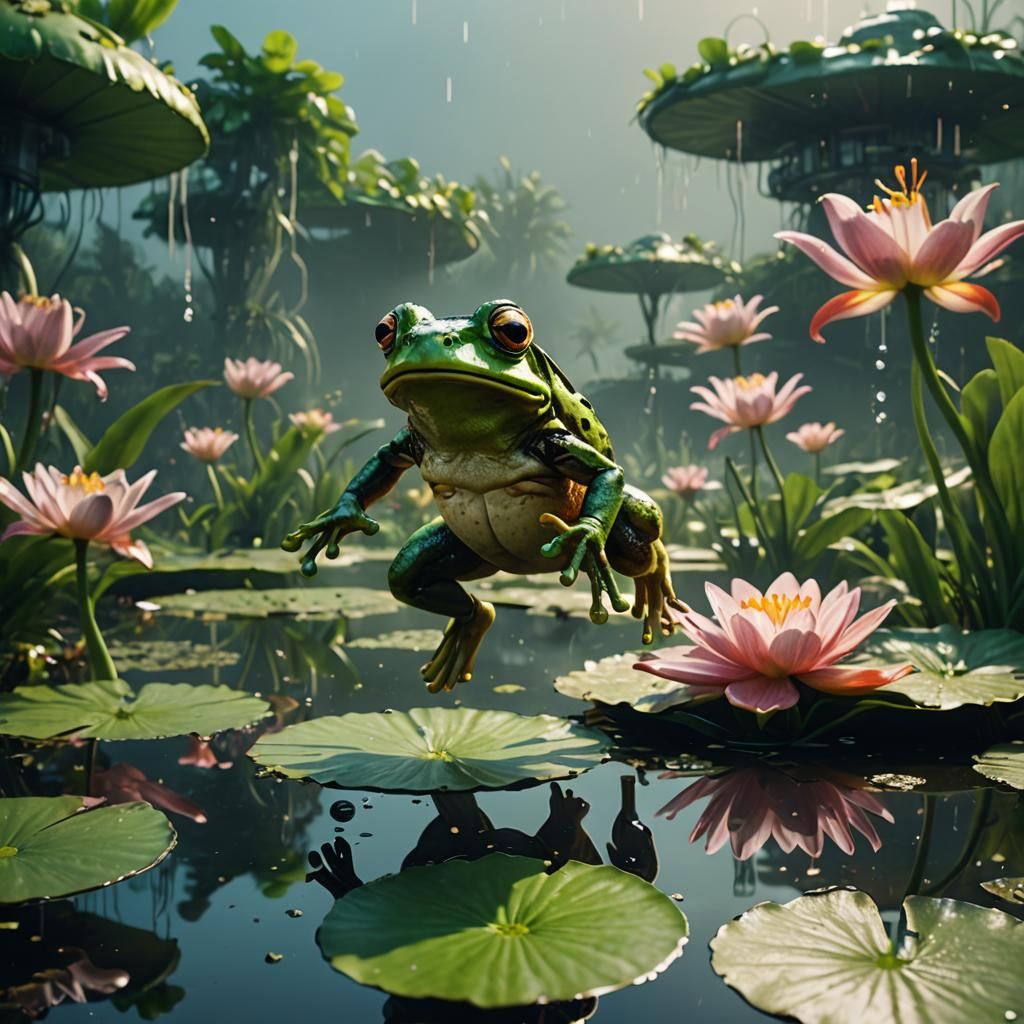 Sci-Fi Frog Leap with Neon Accents
