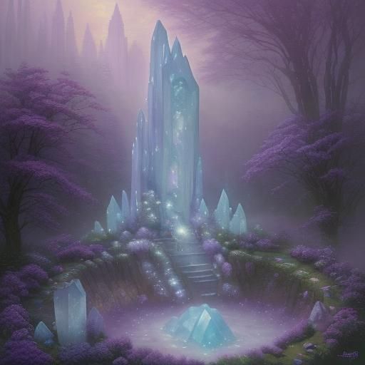 Magical Angelite and Amethyst Crystal in Ethereal Style