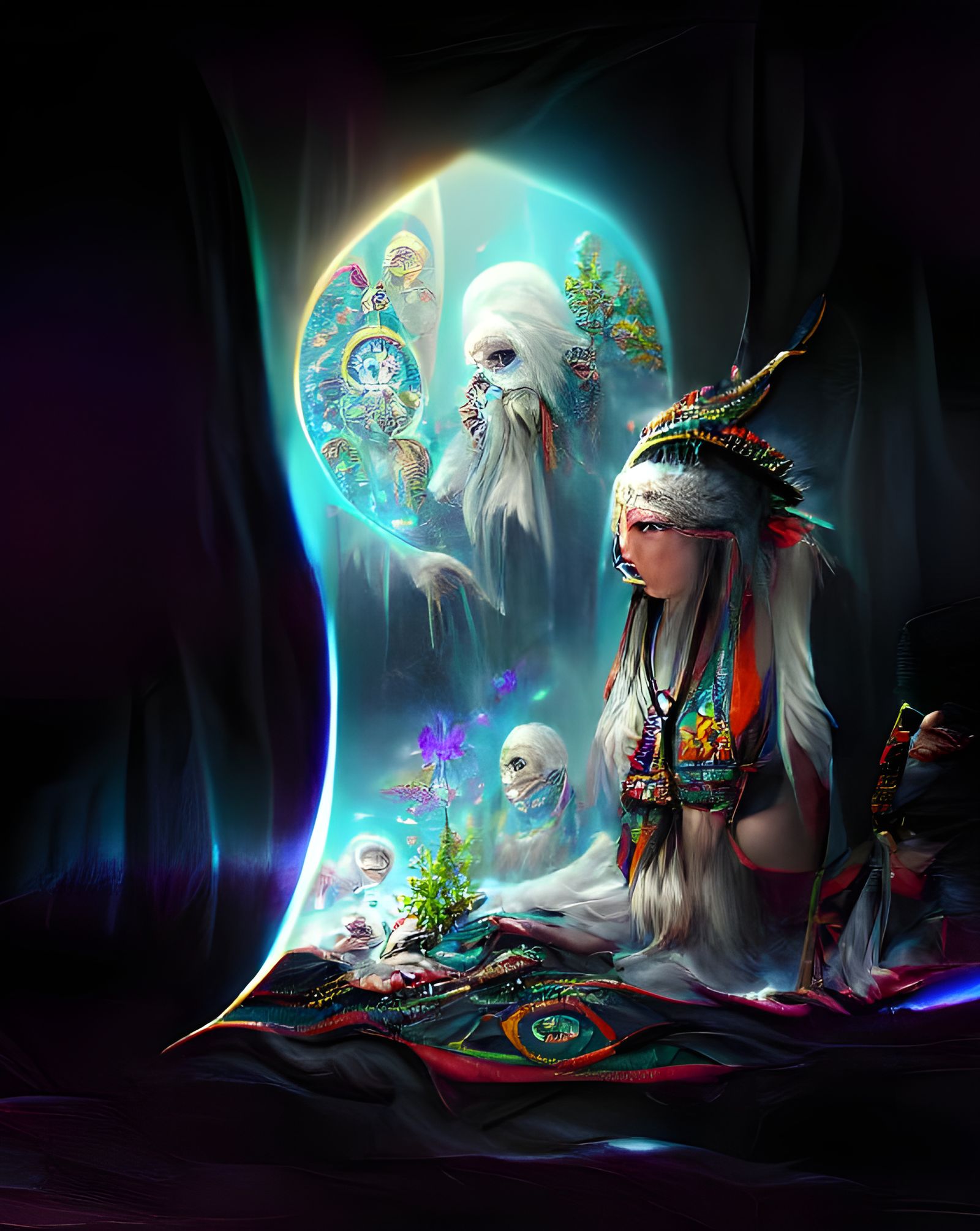 Ethereal Shamans in Soul Travel Storybook Illustration