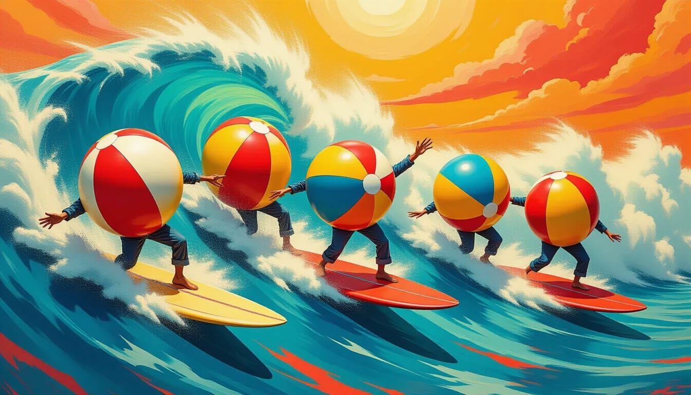 Beach Ball Boys Surfing in 60s Style