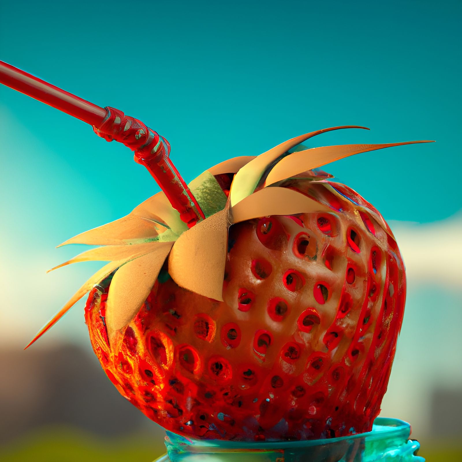 Strawberry with Straw: Detailed Matte Painting