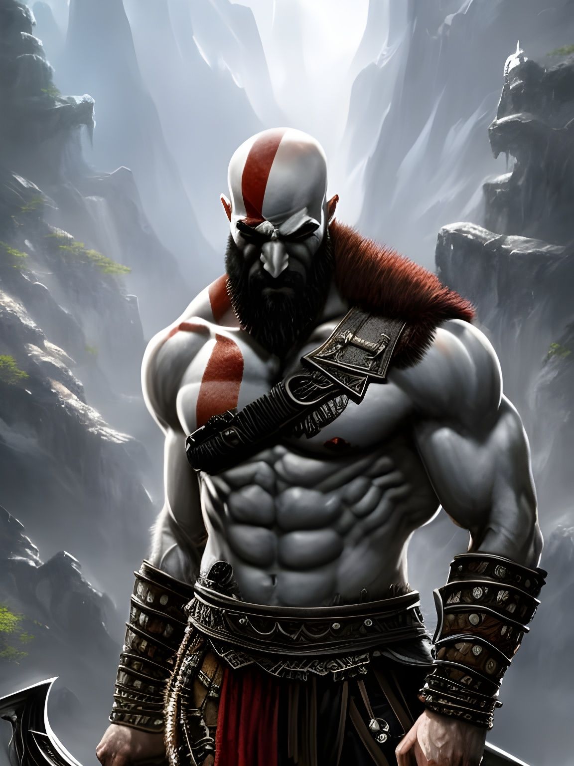 Kratos Portrait in Detailed Ink Style