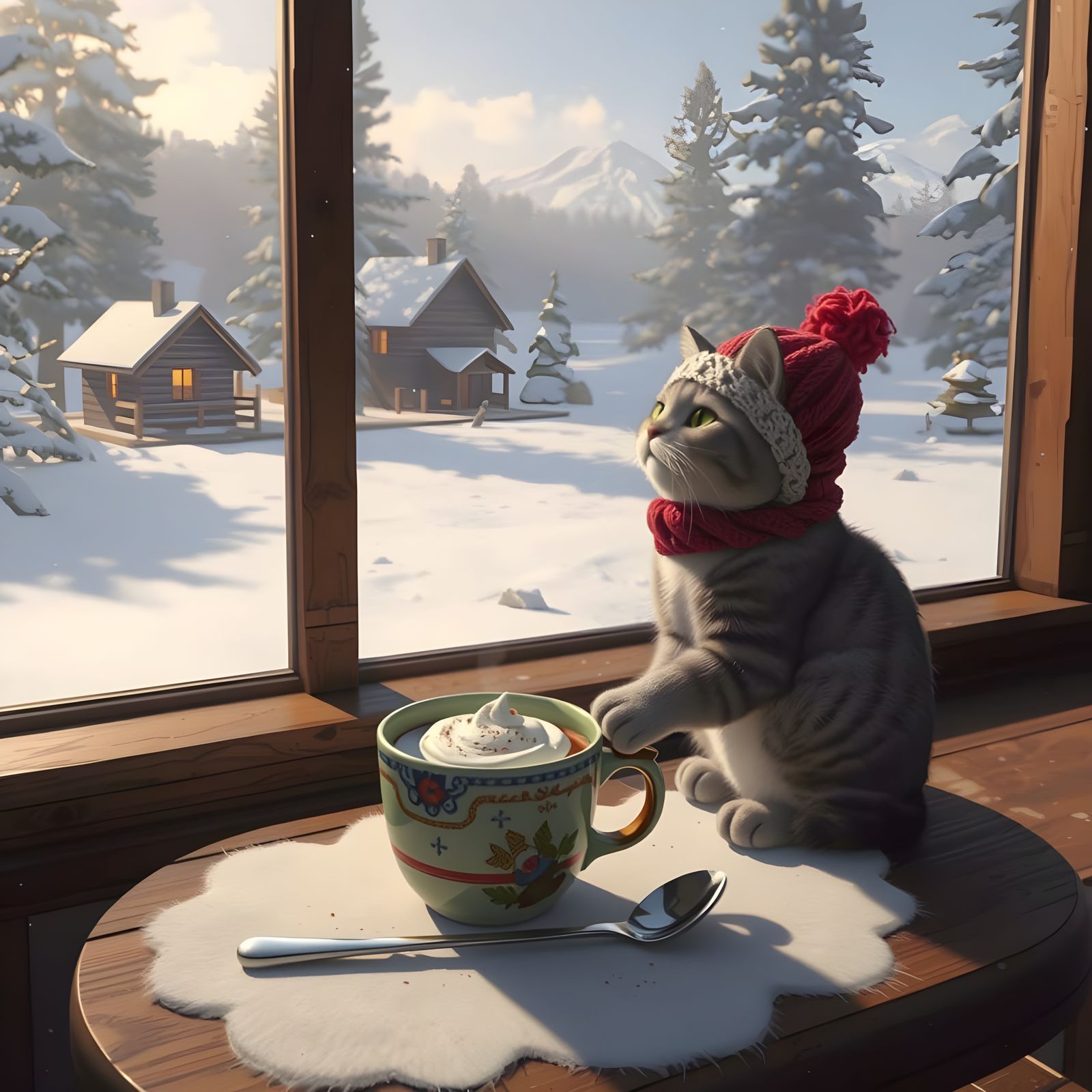 Cozy Winter Feline in Cyberpunk Style