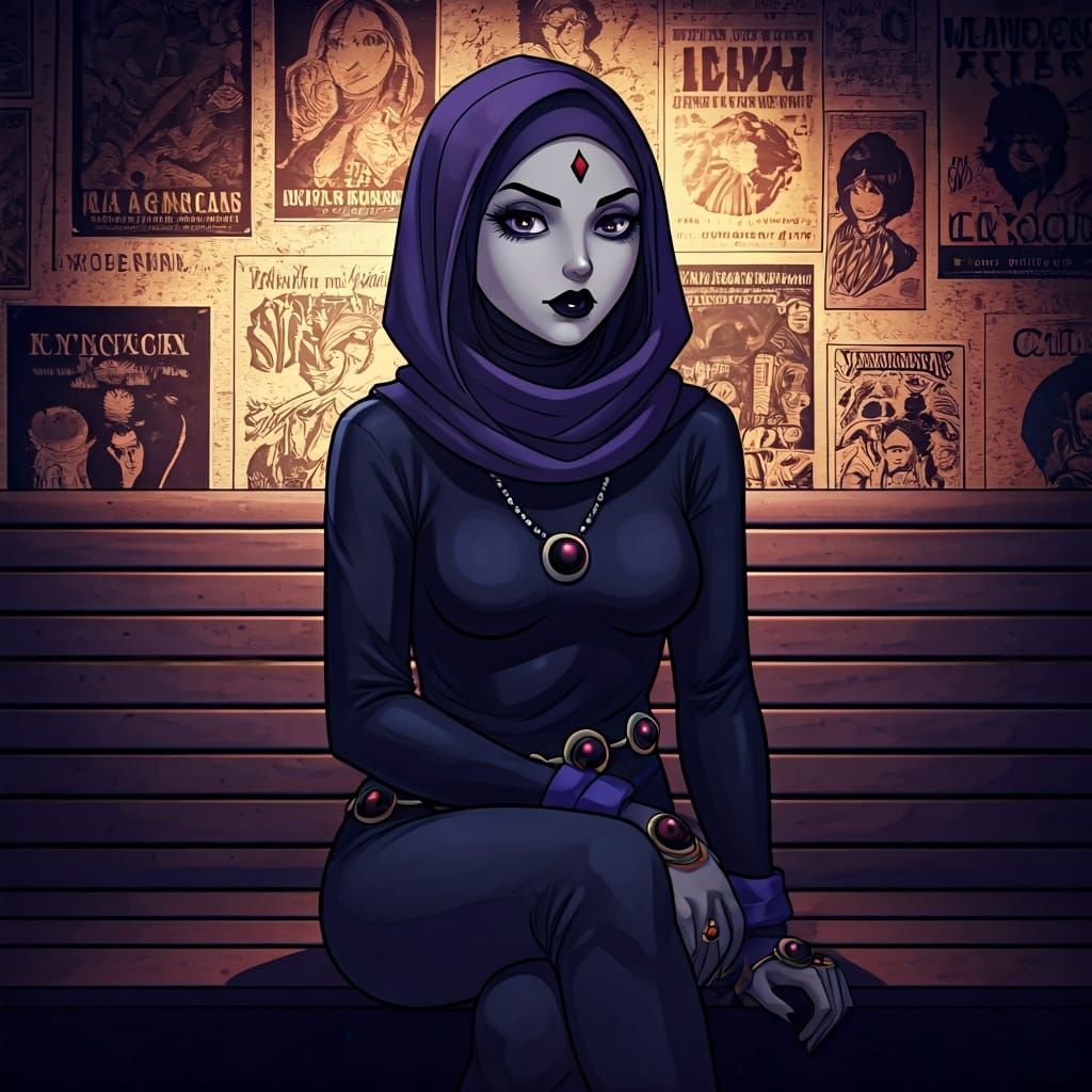 Raven in Hijab Listening to Music: Studio Trigger Style