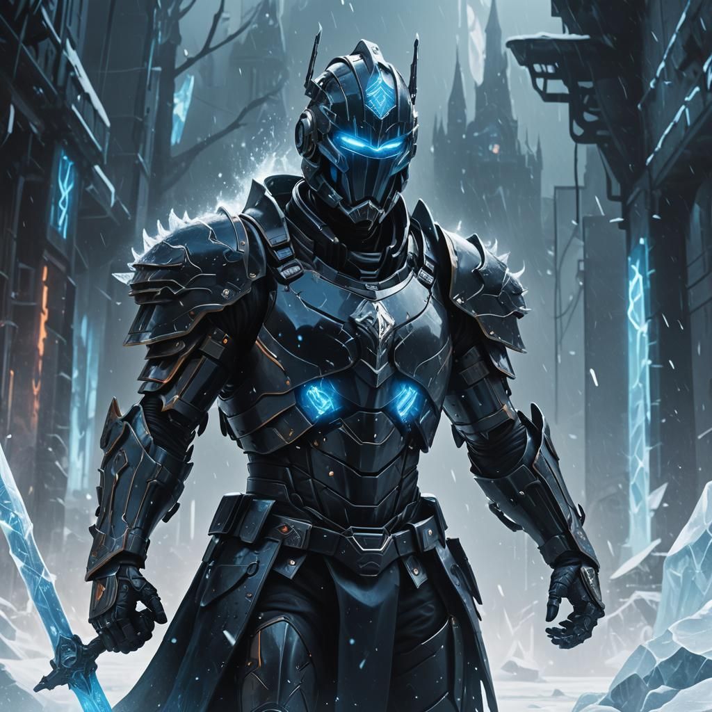 Cyborg Ice Mage in Gothic Cyberpunk Style