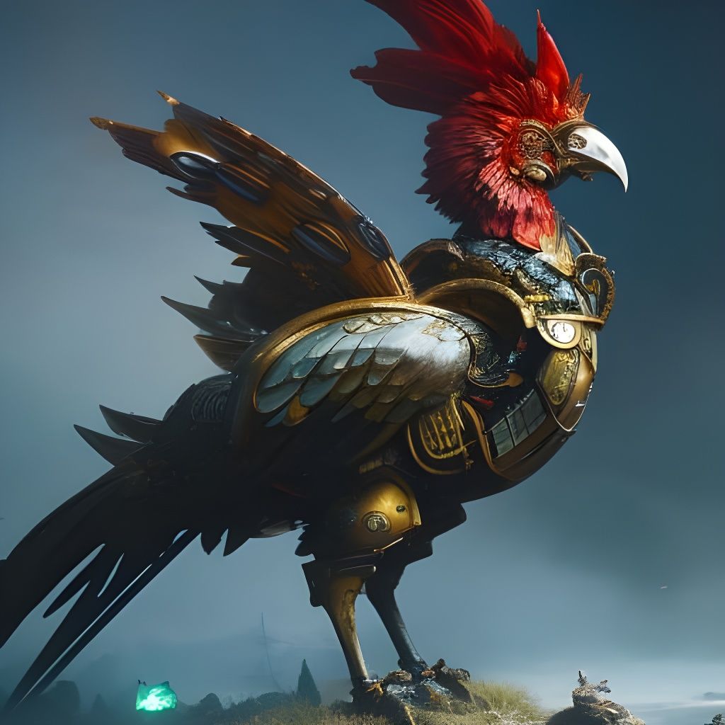 Steampunk Mechanical Rooster in Medieval Style