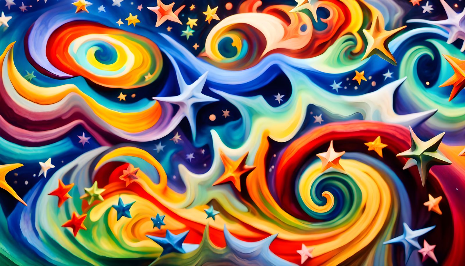 Iridescent Stars Form in Abstract Expressionist Oil Painting