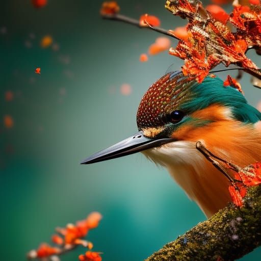 Vibrant Kingfisher with Paint Burst Effect