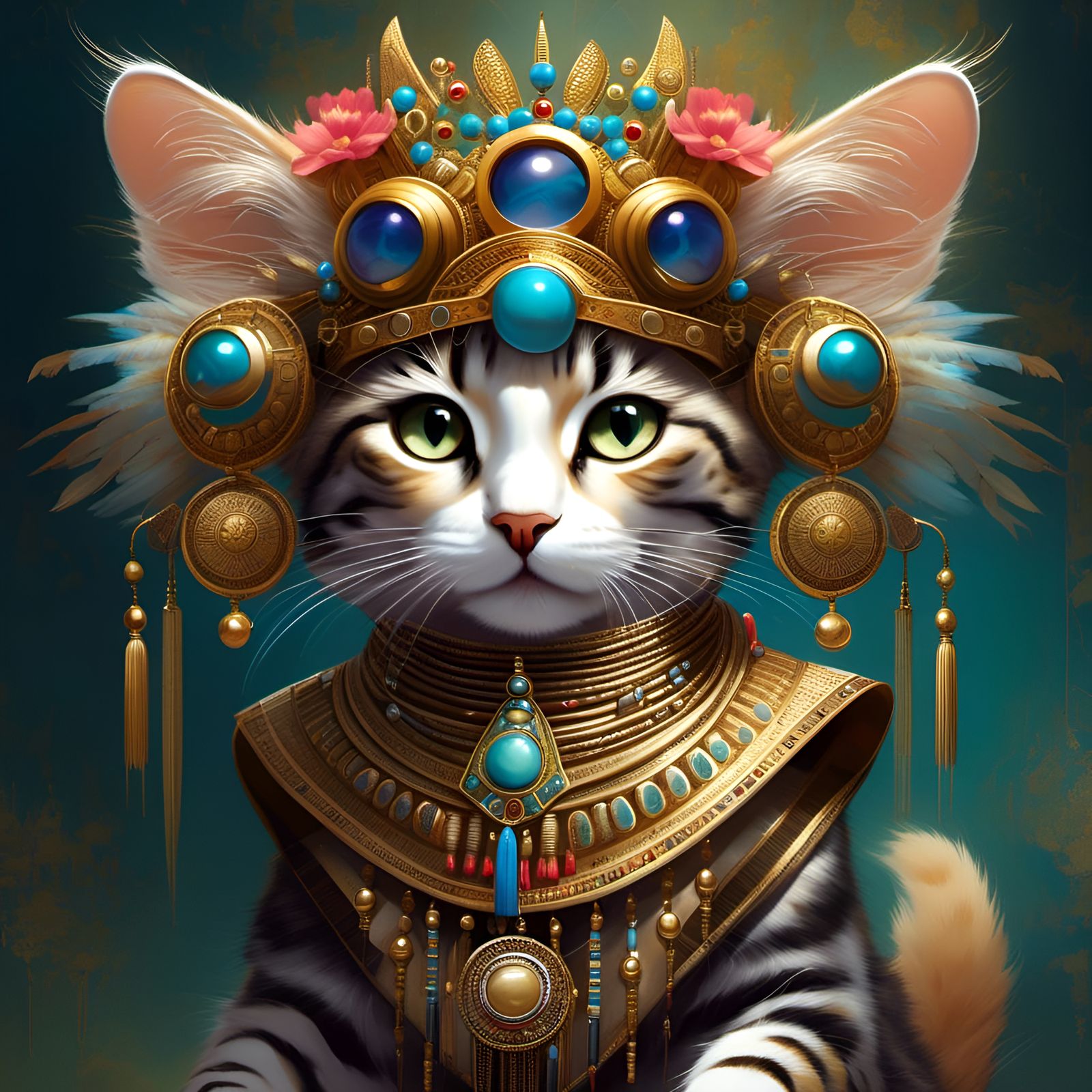 Adorable Cat Pharaoh Portrait in Digital Art Style