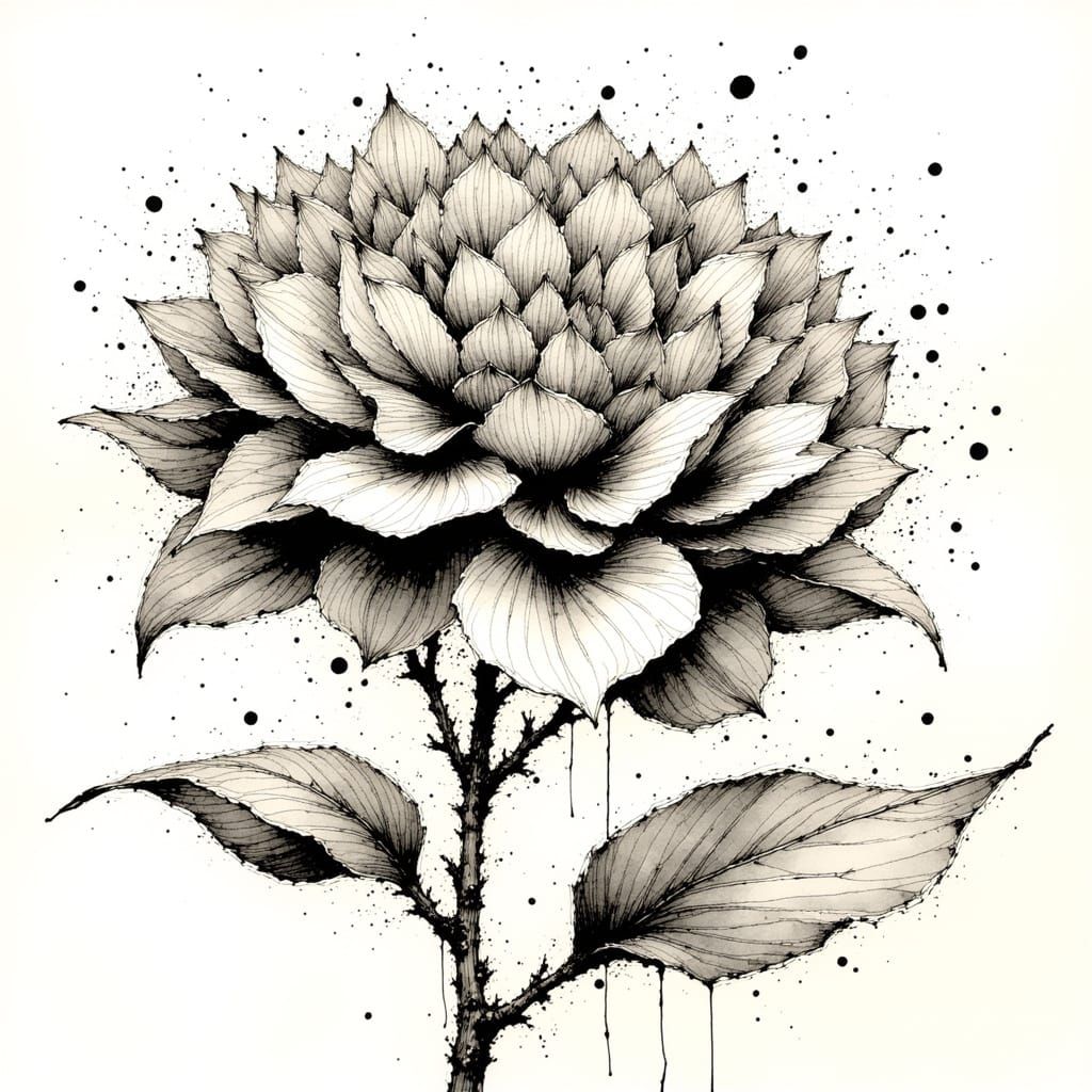 Hand Drawn Hydrangea with Bold Ink Lines