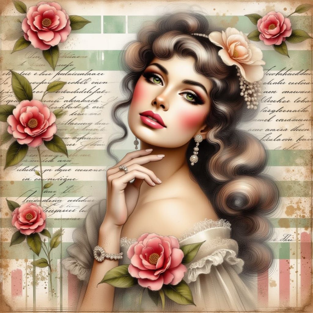 Nostalgic Scrapbook Photo Montage of Woman in London