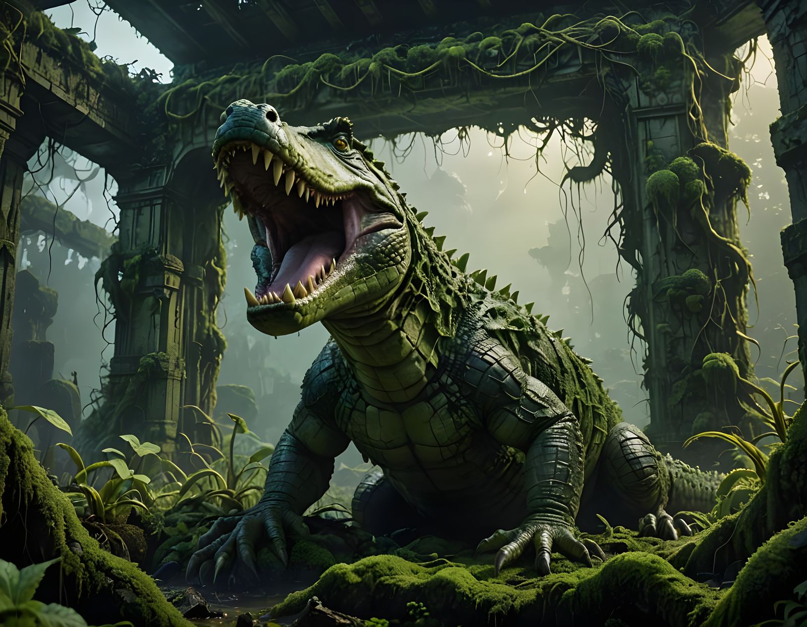 Cyberpunk Plant-Crocodile Hybrid: Regenerative Beast of the ...