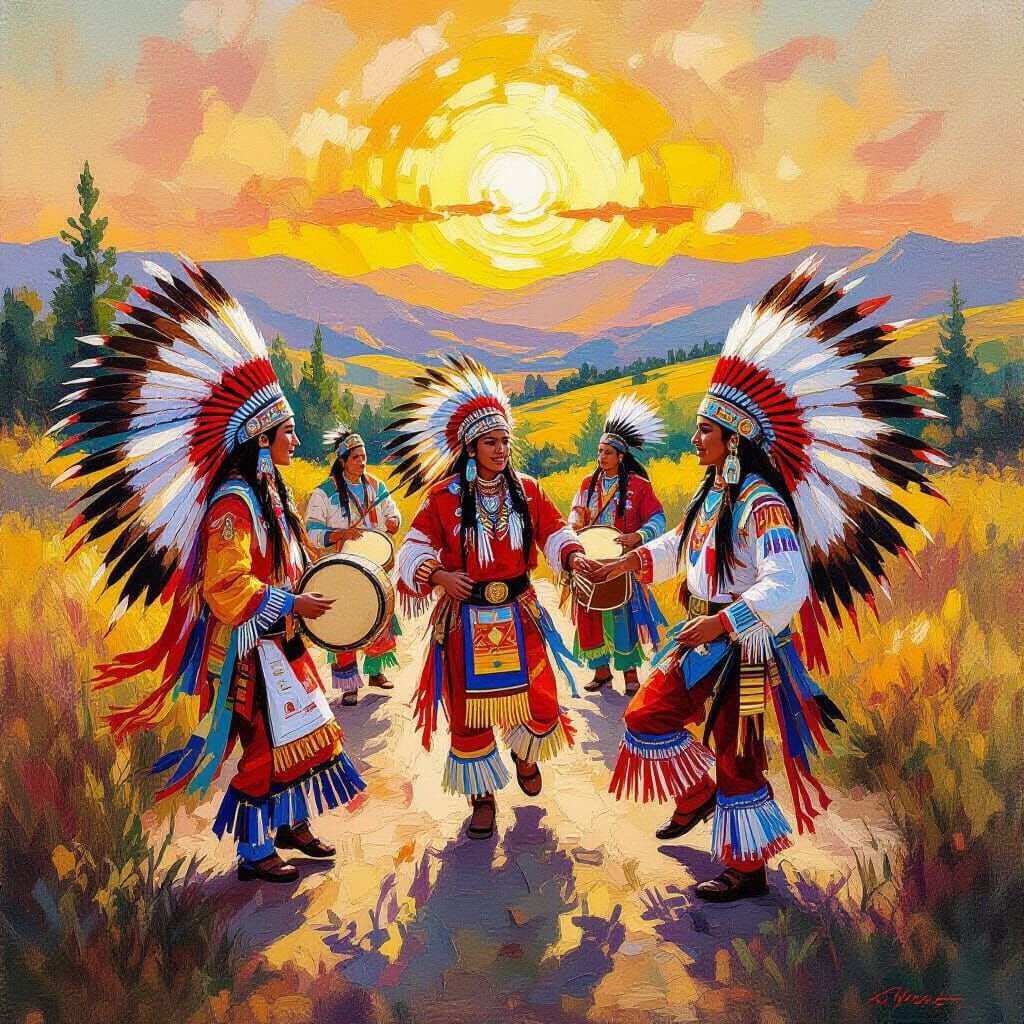 Vibrant Indigenous People's Day Celebration in Impressionist...