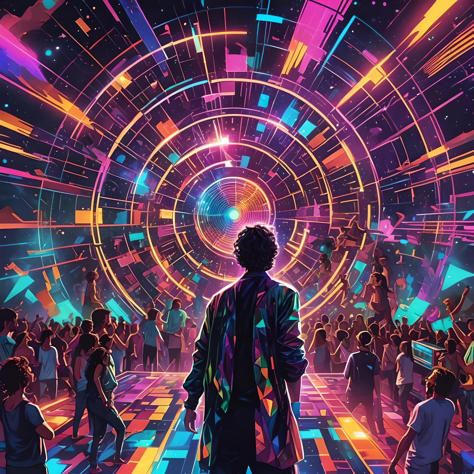 80's Ibiza Disco: Holographic Cosmic Illustration