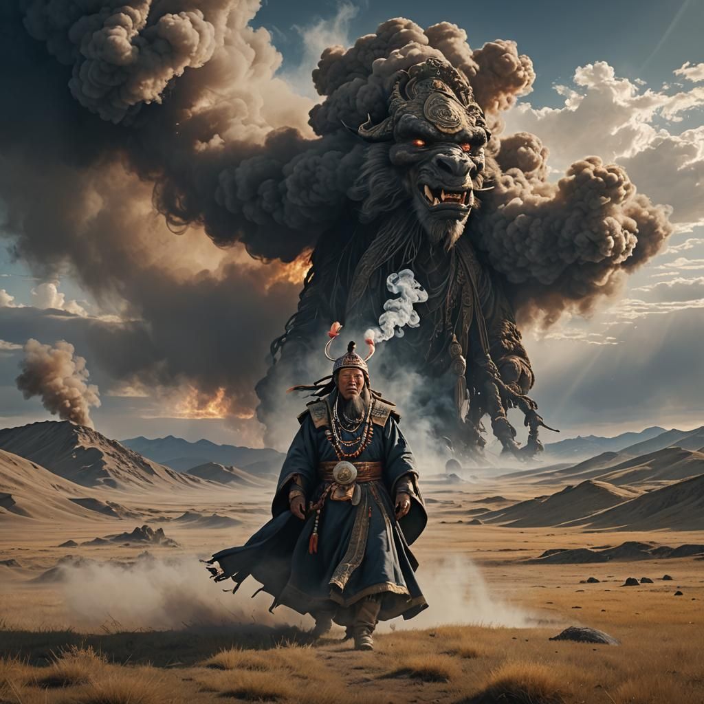 Mongolian Shaman Hunts the Sun: Digital Matte Painting