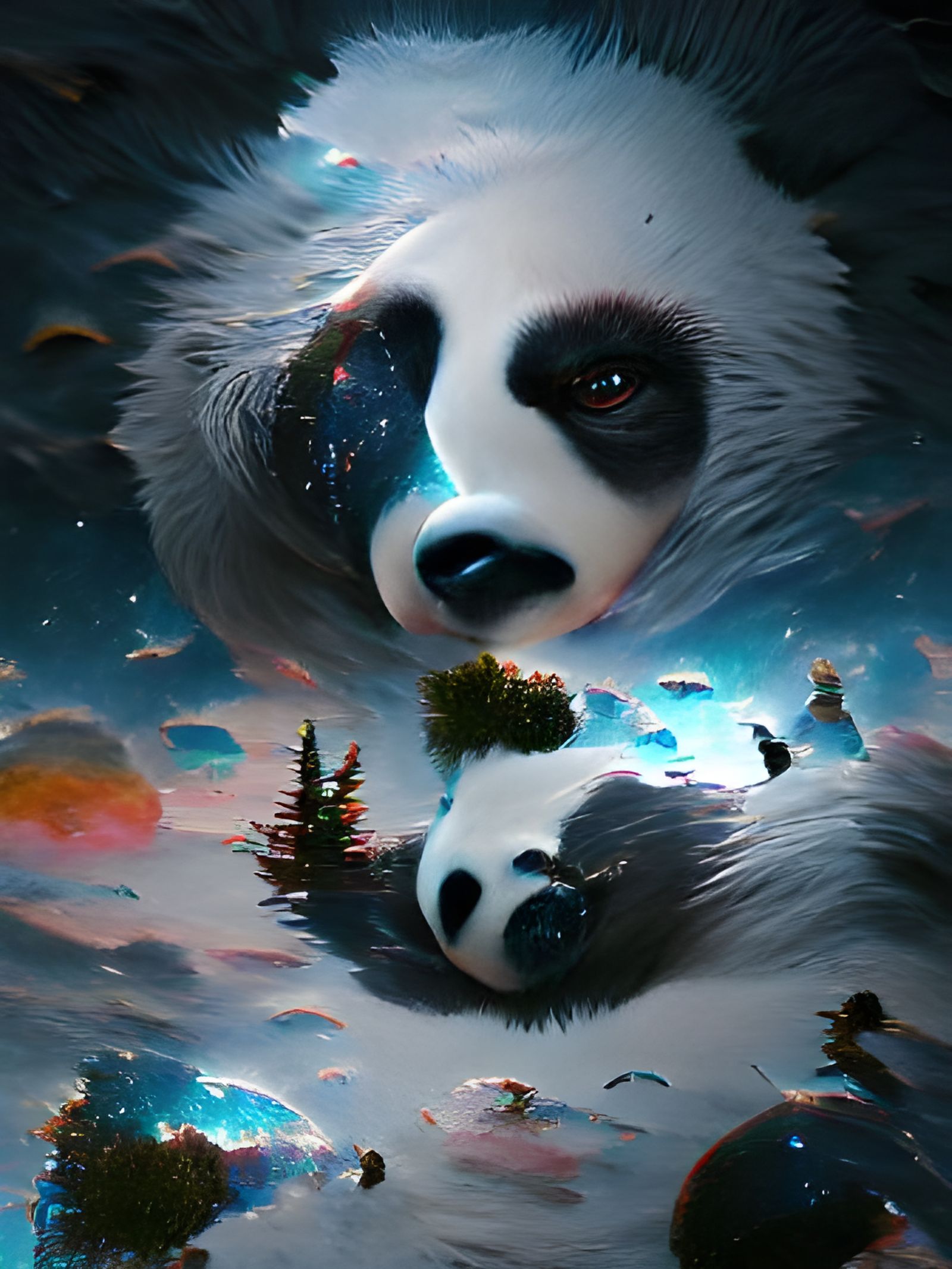 Panda Under Night Sky in Realistic Style