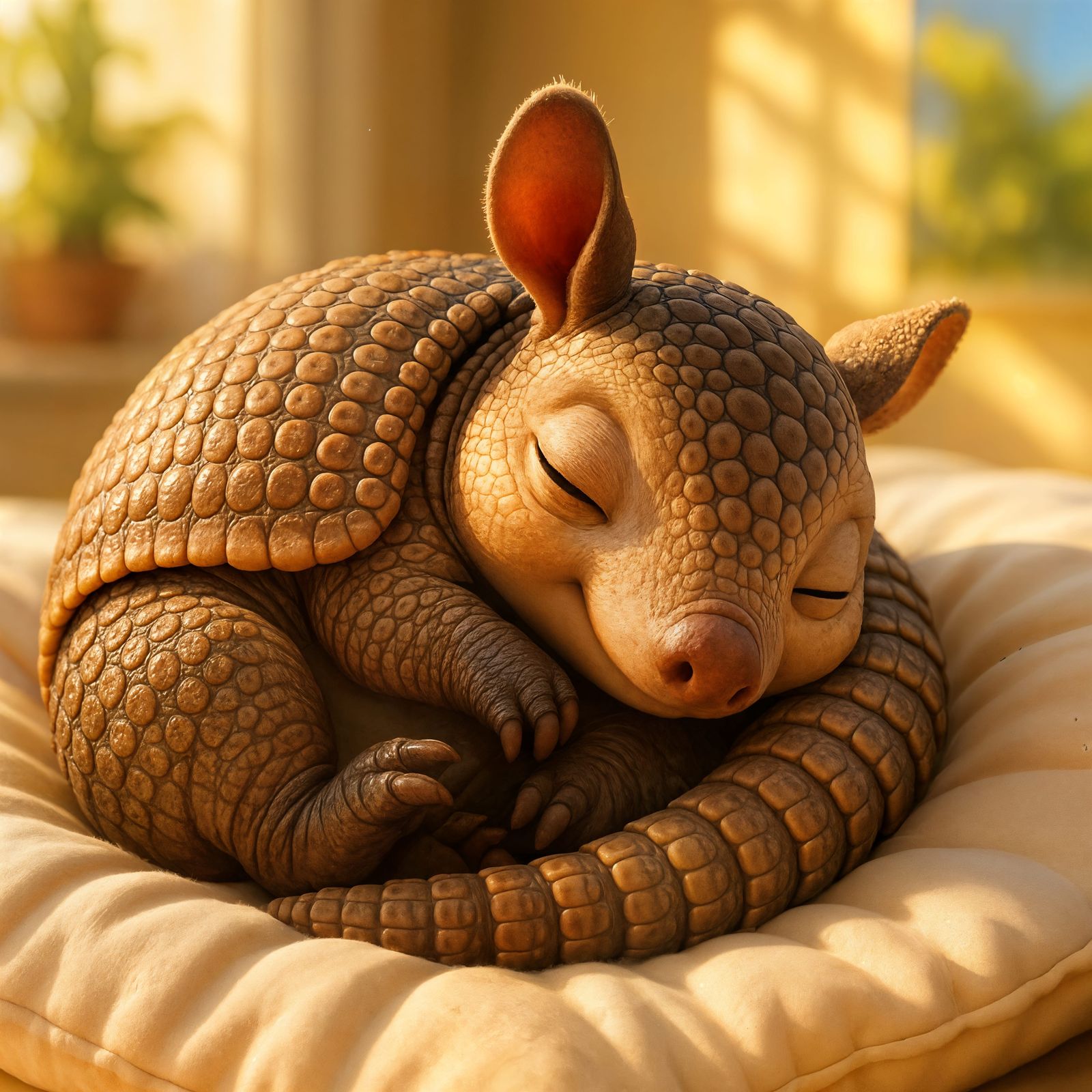 Adorable CGI Cartoon Armadillo Sleeping on Pillow
