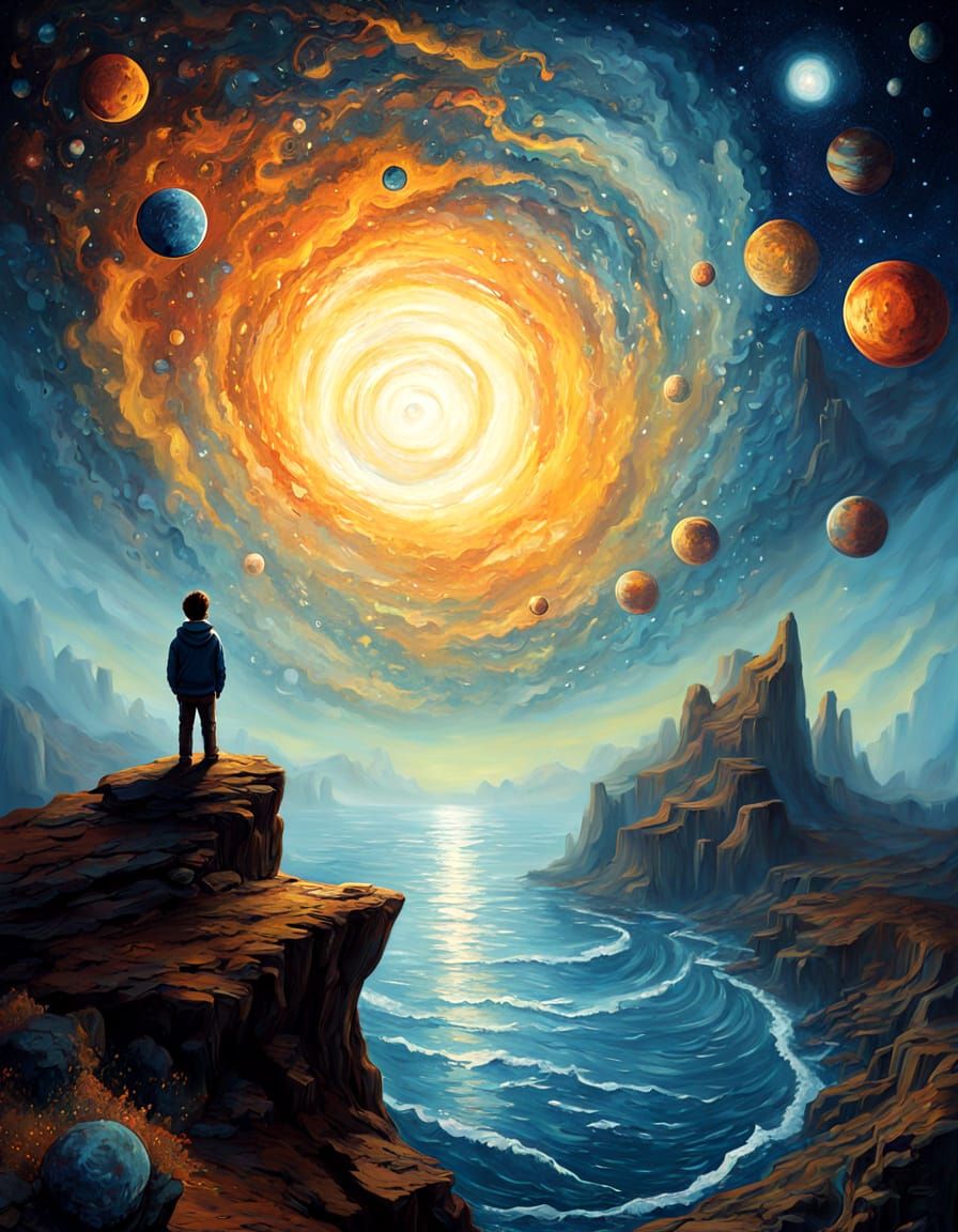 Boy Stands at the Edge of the Universe