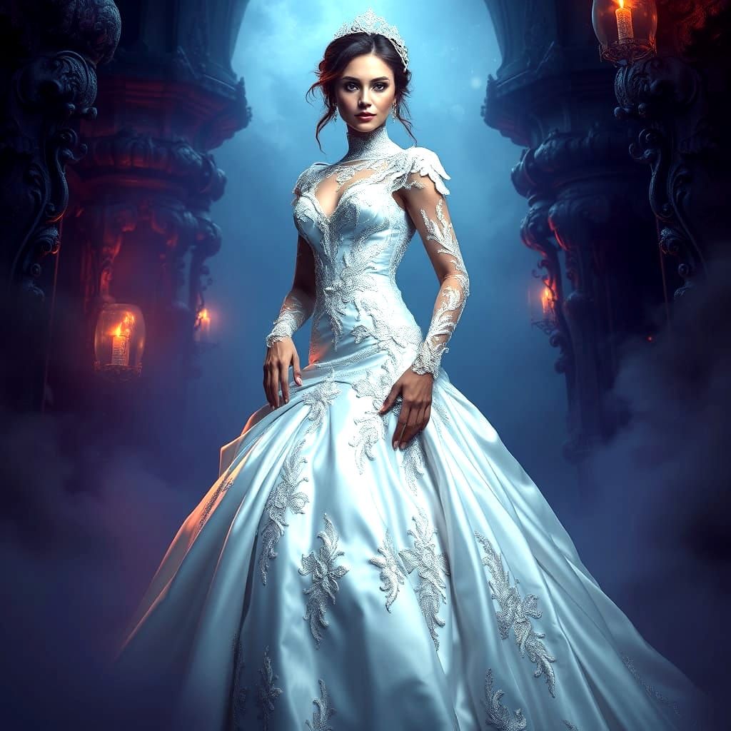 Woman in Lavish Titanium and Lace Wedding Gown