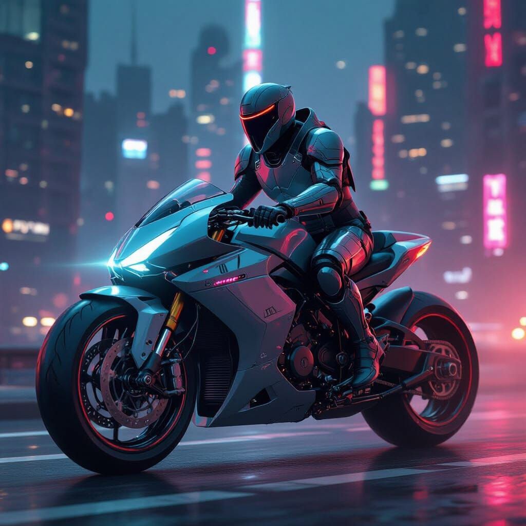 Futuristic Knight Rider in Neon Cityscape